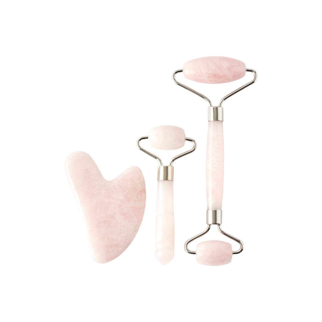 Ensemble triple apaisant de quartz rose pour le visage 